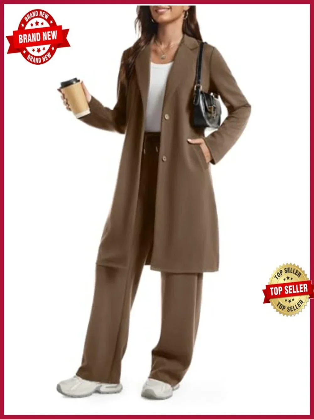 2 Piece Lounge Set Women Cardigan Coat Wide Leg Pants